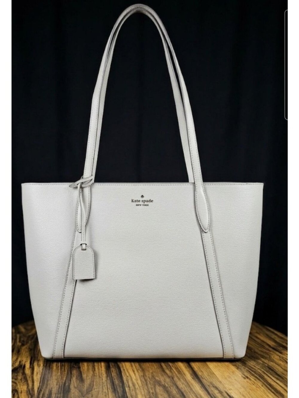 Kate Spade Cara Leather Gray Large Minimalist Zip Shoulder Tote Bag